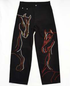Vintage Custom Embroidered Baggy Jeans <b>Men</b>’s Wide Leg Streetwear <b>Denim</b> Pants Gothic Hip Hop Loose Fit Oversized Trousers - Product Image 2
