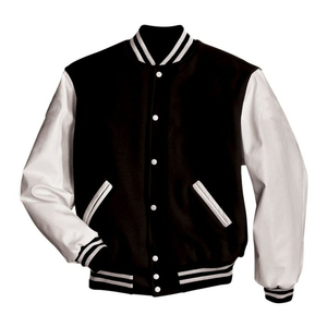 Veste universitaire unisexe personnalisée, bleu marine, manches blanches, devant matelassé, coupe-vent, respirante, polyester et coton, col côtelé - Product Image 5