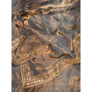 Sari con borde de encaje de diseñador con vestidos elegantes de trabajo bordado Dori - Product Image 5