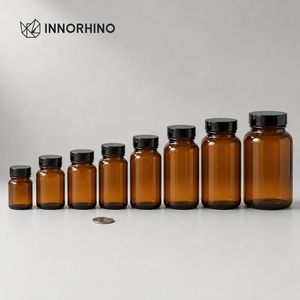 Customizable <b>Amber</b> <b>Glass</b> 60ml-400ml High Borosilicate Round Shoulder Packer <b>Bottles</b> with Screw Top Lid Closure OEM/ODM - Product Image 1