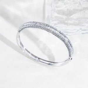 Baguette Round Cut Lab Grown Diamond Halo Tennis Bangle 925 Sterling Silver 10K 14K 18K Gold Hinged <b>Bracelet</b> Womens Fine Jewelry - Product Image 1
