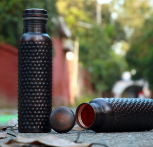 Sleek Blackened Patina Studded Pure <b>Copper</b> Hydration Vessel With <b>Screw</b> Cap Drinkware For Home Travel And Party Use - Product Image 2