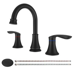 Rubinetto per lavabo bagno nero opaco da 8 pollici con 2 maniglie, bocca girevole a 360 gradi, 3 fori, per lavabo e mobiletto - Product Image 1