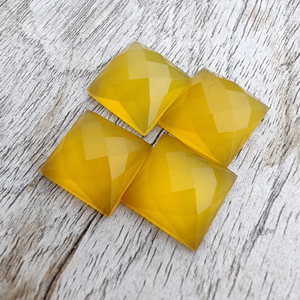 Calcedoine jaune naturelle authentique, taille carrée à motifs, dos plat, calibrée, provenant du Rajasthan, pour la fabrication de bijoux - Product Image 5