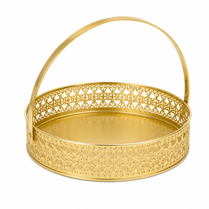 Panier rond en fer forgé artisanal moderne avec poignée |   Panier à fruits décoratif en métal doré pour la décoration de la maison, les mariages et les présentations de cadeaux - Product Image 2