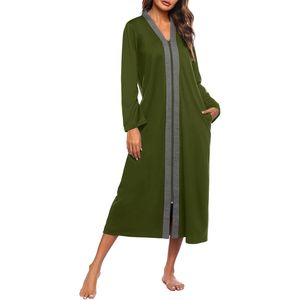 Bata de mujer con cremallera, manga larga, ligera, para estar en casa, camisón largo con bolsillos - Product Image 1