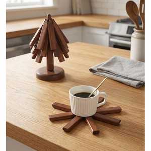 Wooden Shape <b>Trivet</b> Set Star Design Non Slip <b>Kitchen</b> Heat Resistant Mat Modern Style Table Decoration 20cm Diameter Handmade - Product Image 5