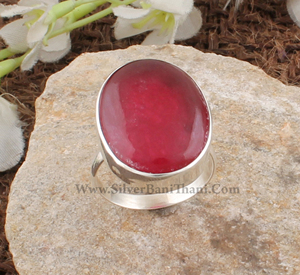 Wholesale Natural Red <b>Jade</b> Large Oval Gemstone Statement <b>Ring</b> Sterling Silver Plated Wedding Women's Gift - Product Image 3