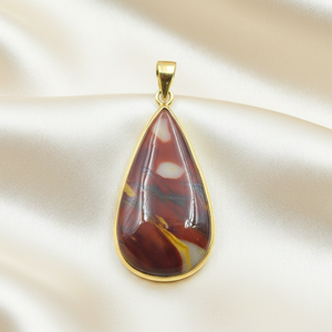 Pendentif en jaspe mookaite naturel en forme de larme, argent sterling 925, plaqué or rose et or jaune, fait main, bijoux bohèmes, cadeau unisexe - Product Image 4