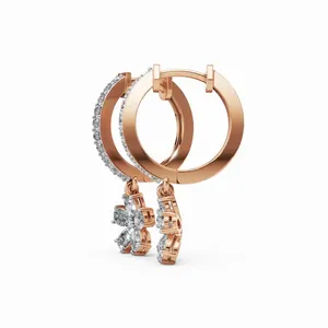 Aros de Diamantes Cultivados en Laboratorio con Diseño Moderno, Redondos y en Forma de Pera, con 26 Diamantes, en Oro Rosa de 18K para Mujer - Product Image 3