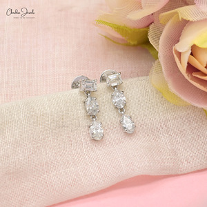 Genuine 1.85CTW White Diamond Dangling Earrings Prong Set Diamond Earrings with Push <b>Back</b> Bridal Jewelry Supplier on Alibaba - Product Image 4