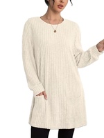 Suéter Navideño Casual de Manga Larga con Cuello Redondo para Mujer, Talla Grande, Diseño de Fábrica, Poliéster/Algodón, Logotipo Frontal, Colección de Invierno