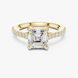 Anillo Solitario de Diamante Cultivado en Laboratorio con Corte Asscher de 2.00 Ct, Oro Amarillo de 9K, Joyería de Compromiso para Novia, Venta al Por Mayor OEM - Product Image 1