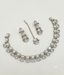 Modern Ethnic Geometric Cut Kundan Necklace <b>Set</b> With Matching Earring For Women Wedding <b>Jewelry</b> Traditional <b>Indian</b> Party <b>Jewelry</b> - Product Image 1