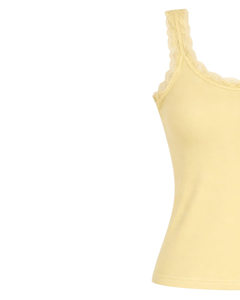 Camisola de Algodón Personalizada para Mujer, Color Amarillo Pastel, con Ribete de Encaje, Corte Ajustado, Sin Mangas, Estilo Casual de Verano, Suave y Transpirable - Product Image 3