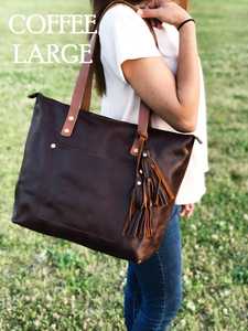 กระเป๋าโท้ทหนังวัวแท้เคลือบแว็กซ์สีพื้นขนาดใหญ่ ยี่ห้อดัง หรูหรา พร้อมซิปปิด รุ่น LTB-0269 สำหรับผู้หญิง - Product Image 5