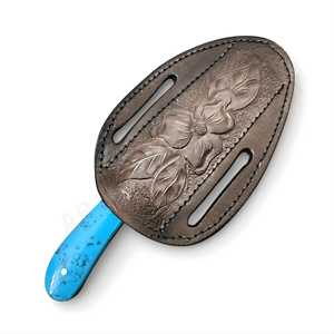 Étui de couteau de camping EDC fait main sur mesure en cuir et bois, port horizontal sur ceinture, lame fixe en acier à haute teneur en carbone de qualité industrielle - Product Image 5