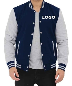 Unisex Navy Blue Varsity <b>Jacket</b> Gray Sleeves Hooded Breathable Button Closure Preppy Style Autumn Wear Regular Fit Solid Color - Product Image 1