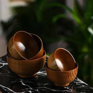 Vintage Chinese Style Wooden Bowl Set Large Household <b>Tableware</b> Made From Whole Wood Simple and Elegant - Product Image 6