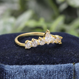 Unisex Yellow Gold Natural Stone Engagement <b>Ring</b> Brilliant Cut <b>Crown</b> Style Prong Setting Classic Design 18K Solid Gold Rhodium - Product Image 2