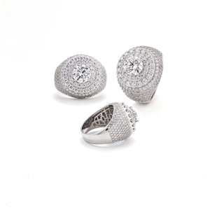 <b>Mens</b> 925 <b>Silver</b> <b>Ring</b> with Lab Grown Diamond Round Center Stone Iced Style Statement <b>Ring</b> Luxury <b>Mens</b> Fashion - Product Image 6
