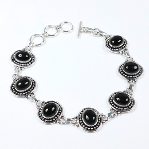Pulsera de Plata de Ley con Baño de Plata, Estilo Vintage, con Piedra Ovalada de Ónix Negro, Cierre de Palanca, Joyería de Moda Étnica Bohemia para Mujer - Product Image 4