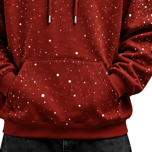 Rust Red <b>White</b> Speckled Print <b>Men</b> Hoodie Heavyweight Pullover <b>Sweatshirt</b> Drawstring Hood Long Sleeve Kangaroo Front Pocket - Product Image 6