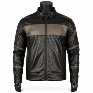 Veste en cuir synthétique pour homme sur mesure, avec empiècements contrastés, fermeture éclair, style streetwear décontracté, color blocking, OEM, marque privée - Product Image 1