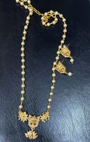 Collier et boucles d'oreilles Mala traditionnels ethniques en alliage de zinc plaqué or avec perles d'imitation taille brillante pour femmes hindoues