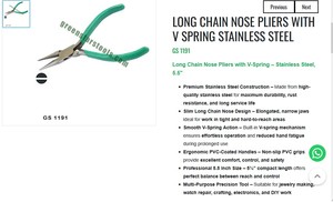 <b>Long</b> Chain <b>Nose</b> Pliers Stainless Steel V Spring Jewelry Tool Slim Precision Gripping Bending Hand Tool | Item No GS-1191 - Product Image 3