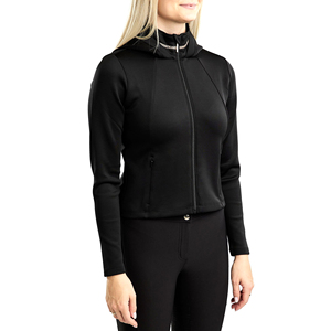 Veste d'équitation pour femme, à capuche, coupe ajustée, fermeture éclair, respirante, extensible, vêtements de sport d'extérieur, noire - Product Image 1