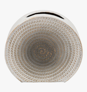 Jarrón de Cerámica Moderno Nórdico, Color Blanco Hueso, con Patrón Espiral Concéntrico, Hecho a Mano, Texturizado, en Forma de Donut, para Hogar u Hotel - Product Image 2
