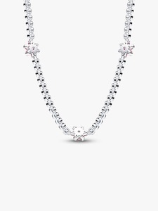 Elegante Collar de Diamantes con Flores Rosadas en Oro Sólido de 18K |   Collar de Lujo con Colgante de Flor para Mujer, Diseño de Zafiro Rosa, Regalo - Product Image 6