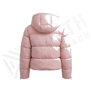 เสื้อแจ็คเก็ตมีฮู้ดบุนวมสำหรับผู้หญิง สีชมพู แขนยาว กันลม บุด้วยโพลีเอสเตอร์ ความยาวสั้น ปิดด้วยซิป - Product Image 2