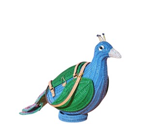 Handwoven Peacock Rattan <b>Storage</b> Basket Creative Bird Shaped Shoulder Bag Novelty Blue Animal Crossbody Purse for Women - Product Image 4