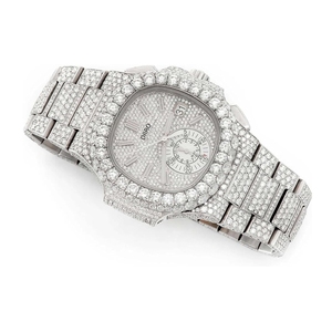 Montre mécanique de luxe de haute qualité avec moissanite glacée, bracelet en acier inoxydable, cadran en verre, analogique, unisexe, style hip-hop - Product Image 1