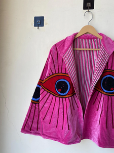 Veste en velours Suzani faite à la main |   Couette matelassée respirante 100 % coton, imprimé numérique brodé motif œil, style bohème, écologique, pour l'hiver - Product Image 5