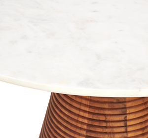 Mesa de comedor redonda de mármol blanco con base de pedestal estilo madera de mango maciza para interiores y exteriores, para el hogar y restaurantes. - Product Image 5