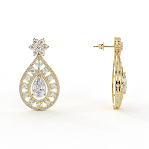POOJA DIAMOND 14K 18K <b>Gold</b> Lab Grown Diamond Pear Cut Double Halo Dangle Earrings IGI Certified Luxury Floral Bridal Wedding - Product Image 6