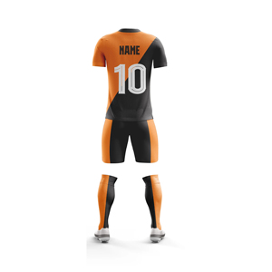 Men's <b>Orange</b> Black Color Block Soccer Jersey Shorts Set Moisture Wicking V-Neck Short Sleeve Athletic Fit All Seasons - Product Image 2