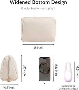 Bolsa de Viaje Organizadora de Accesorios de Cuero Genuino al por Mayor, Neceser de Maquillaje con Cremallera para Mujer, Bolsa de Aseo para Hombre, Novedad - Product Image 5