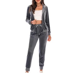 Nouvelle conception, survêtements en velours décontractés pour femmes de haute qualité, hiver, 2 pièces, sweat à capuche zippé, respirant et à motif uni pour adultes - Product Image 3