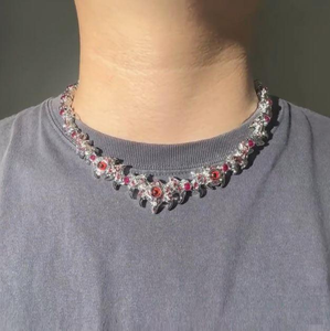 Collier en moissanite rouge, bijou floral en argent, collier élégant pour femme, cadeau de mariage - Product Image 1