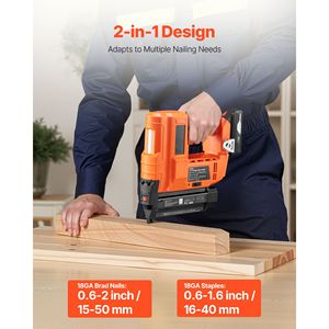 Chiodatrice e Graffatrice a Batteria 2 in 1 da 18 Gauge, 20V, 500 Chiodi e Graffette, 2 X 2, con Batteria 20V, Certificazione GS - Product Image 1