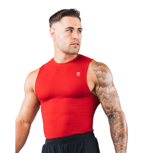 Camiseta de Compresión sin Mangas para Hombre, Ajustada, para Gimnasio, Entrenamiento, Deporte, Color Carmín - Product Image 4