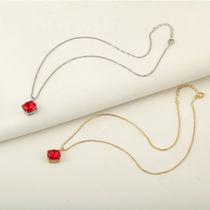 Collar de Lujo con Piedras Preciosas Hipoalergénicas QIKU Wholesale <span class=keywords><strong>2026</strong></span>, Zirconia Roja, Elegante y Moderno, para Bodas y Citas, para Mujer - Product Image 6