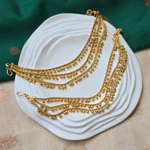 Golden Pearl Hair Chain Tassel Earrings - Product Image 1