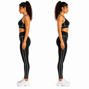 Women Contrast Trim Yoga Set High Waist Leggings Racerback Sports Bra Fitness Gym Activewear Set - Product Image 4