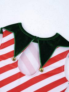 4-16 rojo niños niñas Navidad Ballet leotardo disfraz sin mangas estampado a rayas <span class=keywords><strong>con</strong></span> campanas Pom tutú vestido competición baile vestido - Product Image 2