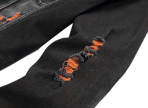 Veste en jean noire pour homme, col montant, déchirée et effilochée, style décontracté, boutonnage simple, pour l'automne - Product Image 4